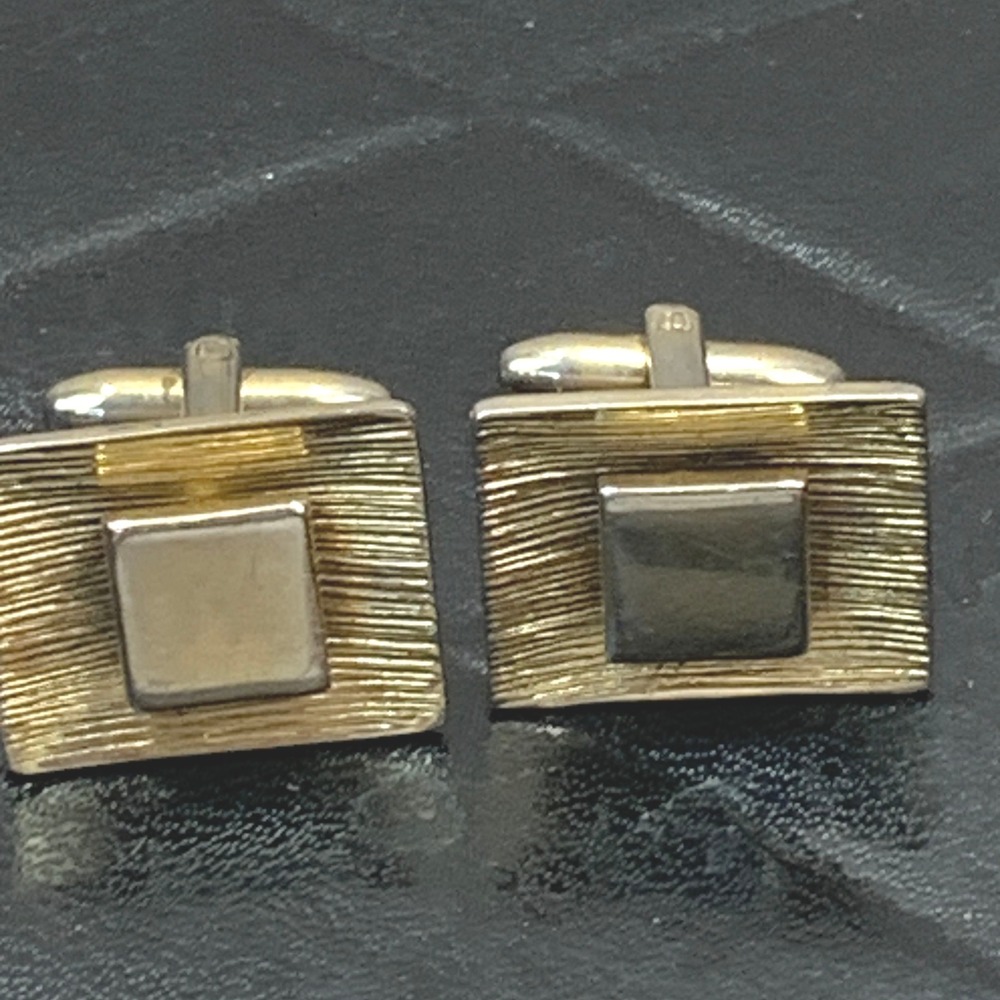 Vintage Textured Gold Tone Double Square Cufflinks Mens Dress Shirt Accessories